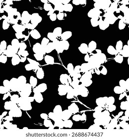 Seamless floral pattern, classic flower ornament, abstract ditsy print in vintage motif. Elegant botanical design of beautiful large wild flowers, leaves, small branches, herbs. Vector illustration.