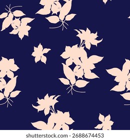Patrón floral sin fisuras, adorno clásico de la flor, impresión sucia abstracta en motivo vintage. Elegante diseño botánico de hermosas flores silvestres Grandes, hojas, ramas Pequeñas, hierbas. Ilustración vectorial.