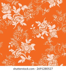 Seamless floral pattern, classic flower ornament, abstract ditsy print in vintage motif. Elegant botanical design of beautiful large wild flowers, leaves, small branches, herbs. Vector illustration.
