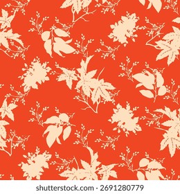 Seamless floral pattern, classic flower ornament, abstract ditsy print in vintage motif. Elegant botanical design of beautiful large wild flowers, leaves, small branches, herbs. Vector illustration.
