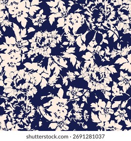 Seamless floral pattern, classic flower ornament, abstract ditsy print in vintage motif. Elegant botanical design of beautiful large wild flowers, leaves, small branches, herbs. Vector illustration.
