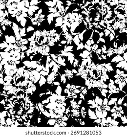 Seamless floral pattern, classic flower ornament, abstract ditsy print in vintage motif. Elegant botanical design of beautiful large wild flowers, leaves, small branches, herbs. Vector illustration.
