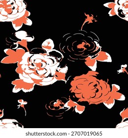 Seamless floral pattern, classic flower ornament, abstract ditsy print in vintage motif. Elegant botanical design of beautiful large wild flowers, leaves, small branches, herbs. Vector illustration.