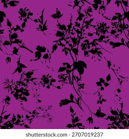 Seamless floral pattern, classic flower ornament, abstract ditsy print in vintage motif. Elegant botanical design of beautiful large wild flowers, leaves, small branches, herbs. Vector illustration.