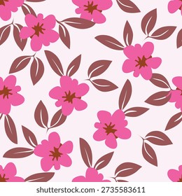 Seamless floral pattern, classic flower ornament, abstract ditsy print in vintage motif. Elegant botanical design of beautiful large wild flowers, leaves, small branches, herbs. Vector illustration.