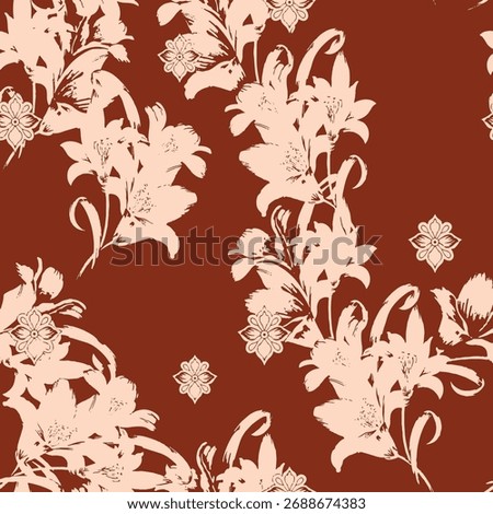 Seamless floral pattern, classic flower ornament, abstract ditsy print in vintage motif. Elegant botanical design of beautiful large wild flowers, leaves, small branches, herbs. Vector illustration.