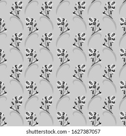 Seamless floral pattern. Classic style with an illustration of an iris flower black and white background, Wallpaper, fabric, packaging.
