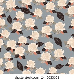 Nahtloses Blumenmuster. Klettern Blumen Bildschirmhintergrund. Stilisierte Pflanzen, monochromer Hintergrund. Design zum Verpacken von Papier, Textil, Stoff, Hochzeitseinladungen, Telefon-Abdeckung