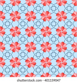 Seamless floral pattern with clovers on turquoise background.
