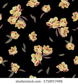 Seamless floral pattern with clusters of barberry blossom.