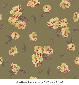 Seamless floral pattern with clusters of barberry blossom.