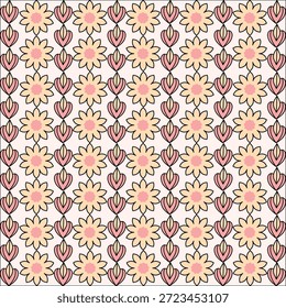 Colección de patrón floral sin fisuras con flores botánicas abstractas y Formas orgánicas. Diseño de repetición decorativo con una paleta de colores vintage moderna, conveniente para la materia textil, la tela, el Fondo de pantalla, el papel de embalaje, el diseño superficial, la papelería, el empaquetado, y los fondos digitales.