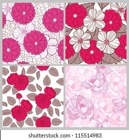 Seamless floral pattern collection with flowers and leafs elements