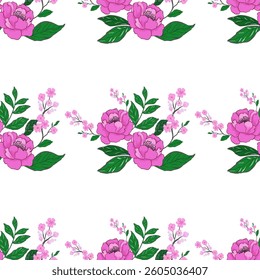 seamless floral pattern, Collection of spring colorful flower elements vector. Set floral of wildflower, leaf branch, foliage on white background. Hand drawn blossom illustration for decor, easter, 