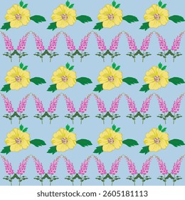 seamless floral pattern, Collection of spring colorful flower elements vector. Set floral of wildflower, leaf branch, foliage on white background. Hand drawn blossom illustration for decor, easter, 