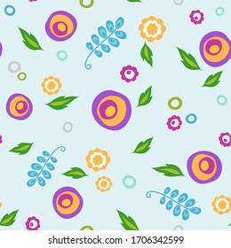 Seamless floral pattern, color, leaves, flowers, greens.