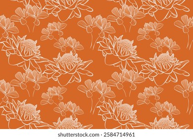 Seamless floral pattern. The color scheme emphasizes a warm and inviting aesthetic.