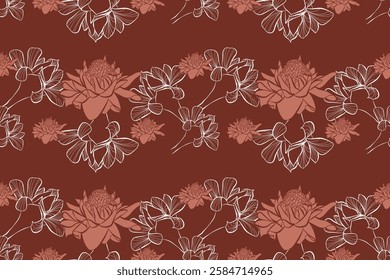 Seamless floral pattern. The color scheme emphasizes a warm and inviting aesthetic.