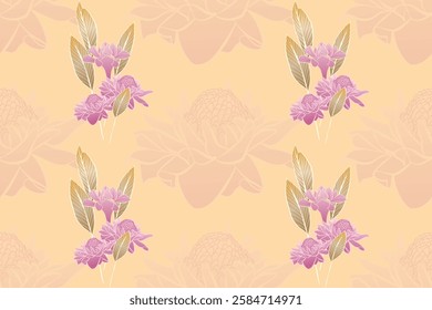 Seamless floral pattern. The color scheme emphasizes a warm and inviting aesthetic.