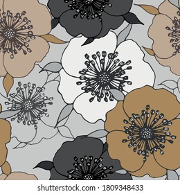 Seamless floral pattern with colored anemones. Vector illustration.