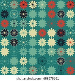 Seamless floral pattern with colored elements, vector abstract background