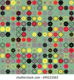 Seamless floral pattern with colored elements, vector abstract background