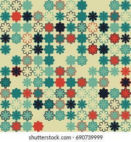 Seamless floral pattern with colored elements, vector abstract background