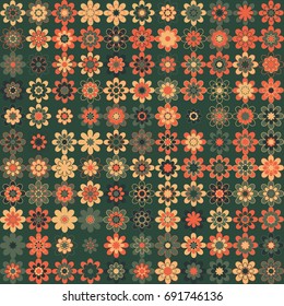 Seamless floral pattern with colored elements, vector abstract background