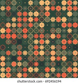 Seamless floral pattern with colored elements, vector abstract background