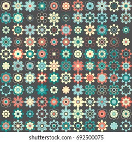 Seamless floral pattern with colored elements, vector abstract background