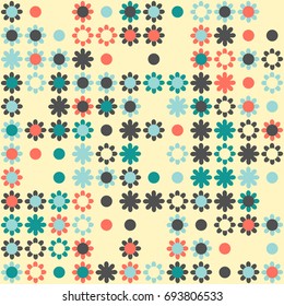 Seamless floral pattern with colored elements, vector abstract background