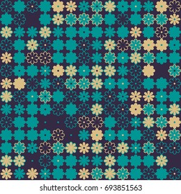 Seamless floral pattern with colored elements, vector abstract background