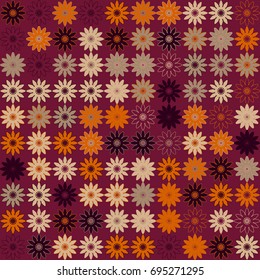 Seamless floral pattern with colored elements, vector abstract background