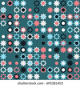 Seamless floral pattern with colored elements, vector abstract background