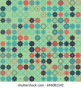 Seamless floral pattern with colored elements, vector abstract background