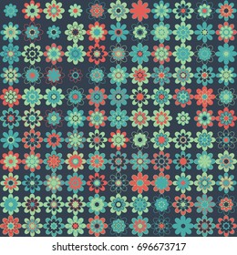 Seamless floral pattern with colored elements, vector abstract background
