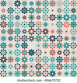 Seamless floral pattern with colored elements, vector abstract background