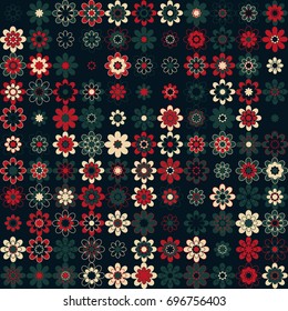 Seamless floral pattern with colored elements, vector abstract background