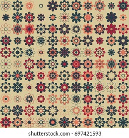 Seamless floral pattern with colored elements, vector abstract background
