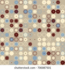 Seamless floral pattern with colored elements, vector abstract background