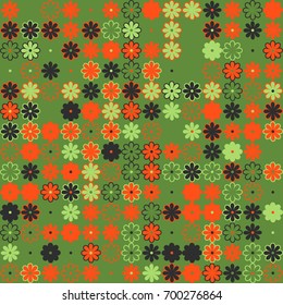 Seamless floral pattern with colored elements, vector abstract background