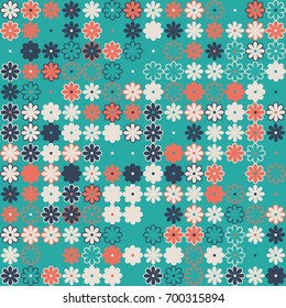 Seamless floral pattern with colored elements, vector abstract background