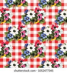 Patrón floral sin fisuras con flores de color Ilustración vectorial