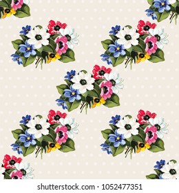 Seamless floral pattern with colored flowers Vector Illustration