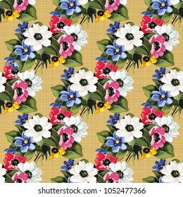 Seamless floral pattern with colored flowers Vector Illustration