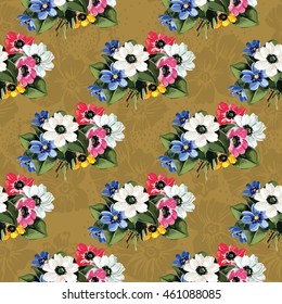 Patrón floral sin fisuras con flores de color Vector Ilustración EPS8
