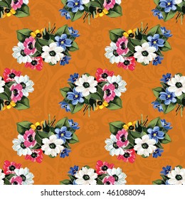 Patrón floral sin fisuras con flores de color Vector Ilustración EPS8