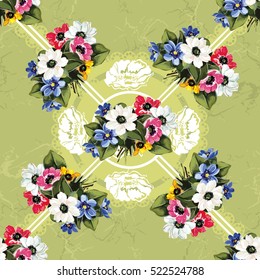Seamless floral pattern with colored flowers Vector Illustration EPS8