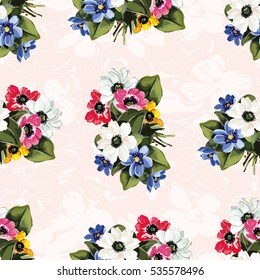 Seamless floral pattern with colored flowers Vector Illustration EPS8
