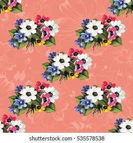 Seamless floral pattern with colored flowers Vector Illustration EPS8
